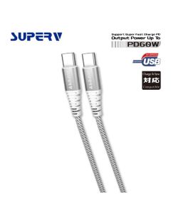 SUPERV USB-C TO USB-C PD60W 快充充電線, 20CM, 白色