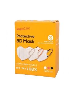UNIPROCARE 成人立體口罩-白色配彩色耳帶30S(獨立包裝)