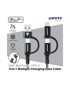 SuperV - USB-C對USB-C PD60W黑色快充充電線20厘米 1件