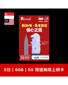 B4travel 新加坡+馬來西亞 8日 6GB 5G 無限上網卡